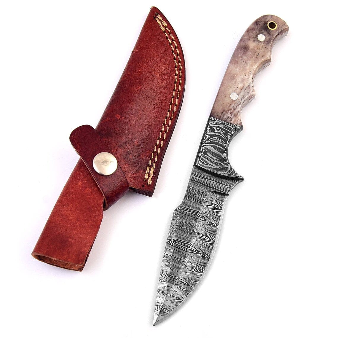 KBS Knives Store Skinning Knives Custom Handmade Damascus Steel Good Skinning Knife with Colored Bone Handle, 8.25-inch