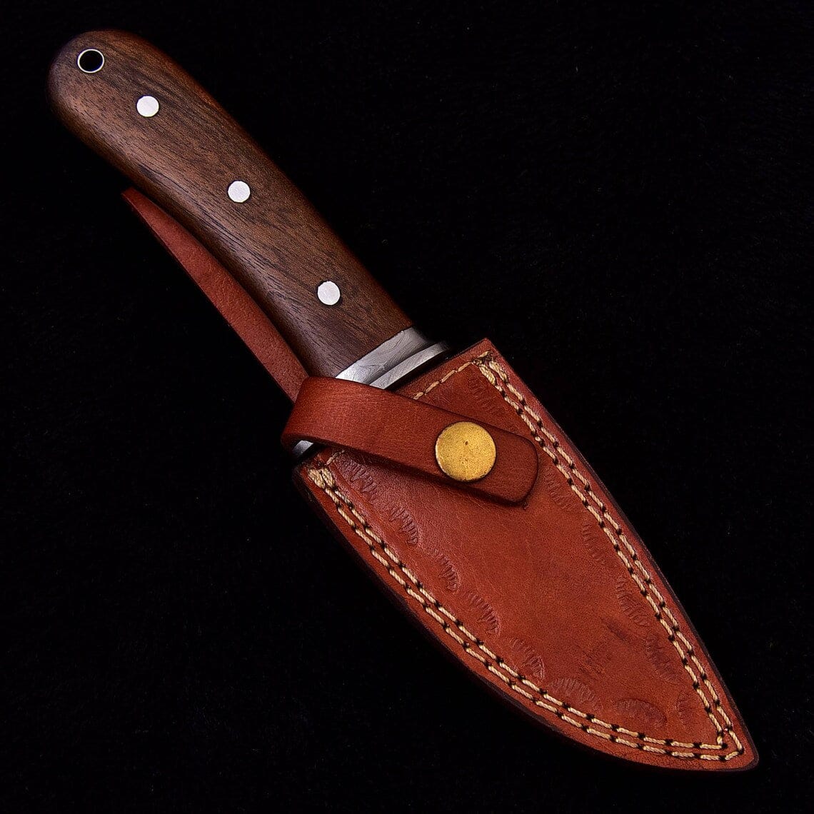 KBS Knives Store Skinning Knives Custom Handmade Damascus Steel Skinning Knife with Walnut Wood Handle, 7.75-inch