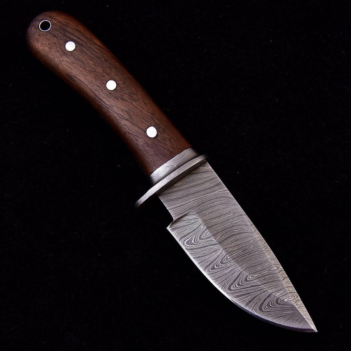 KBS Knives Store Skinning Knives Custom Handmade Damascus Steel Skinning Knife with Walnut Wood Handle, 7.75-inch
