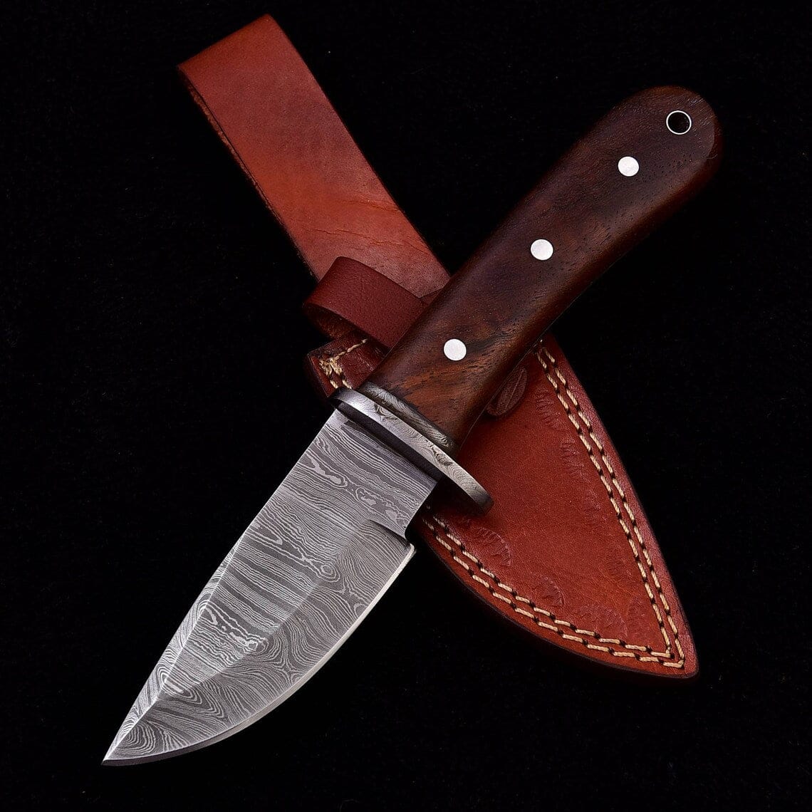 KBS Knives Store Skinning Knives Custom Handmade Damascus Steel Skinning Knife with Walnut Wood Handle, 7.75-inch