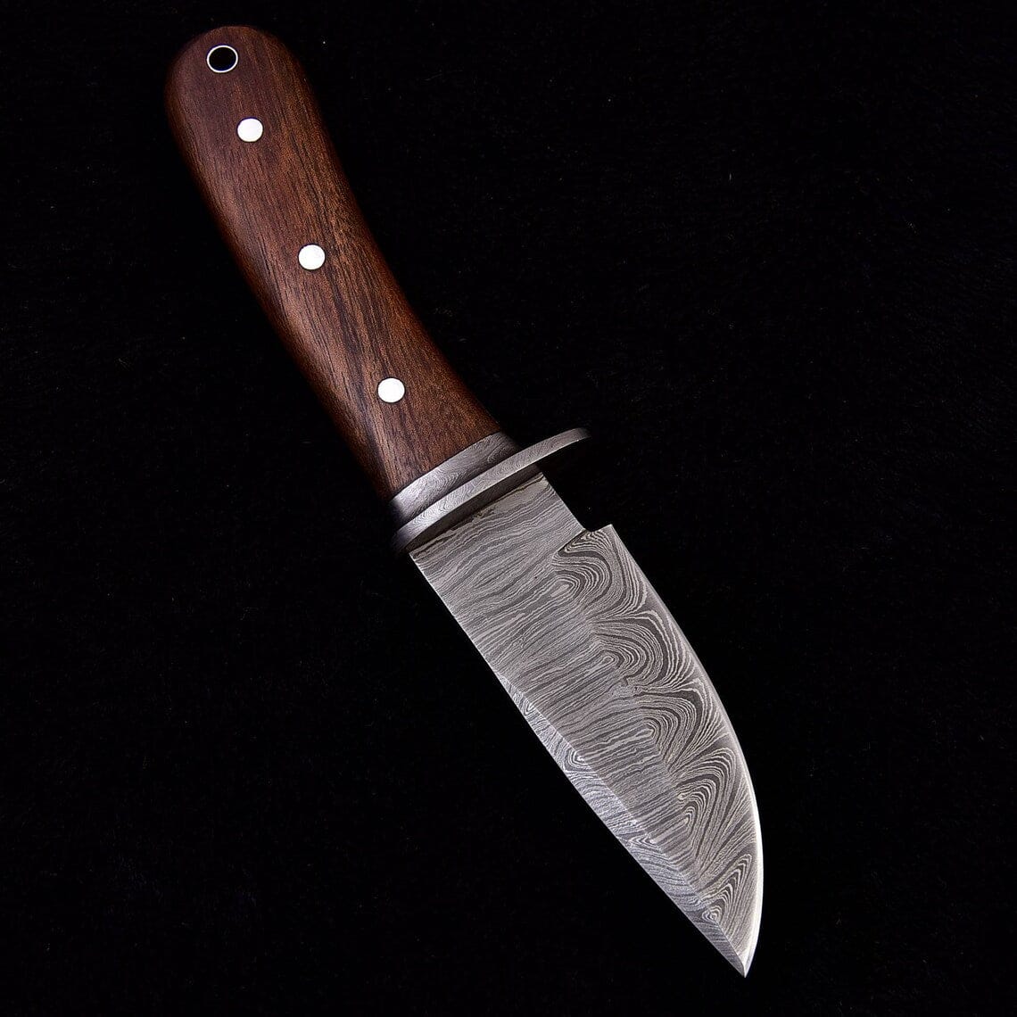 KBS Knives Store Skinning Knives Custom Handmade Damascus Steel Skinning Knife with Walnut Wood Handle, 7.75-inch
