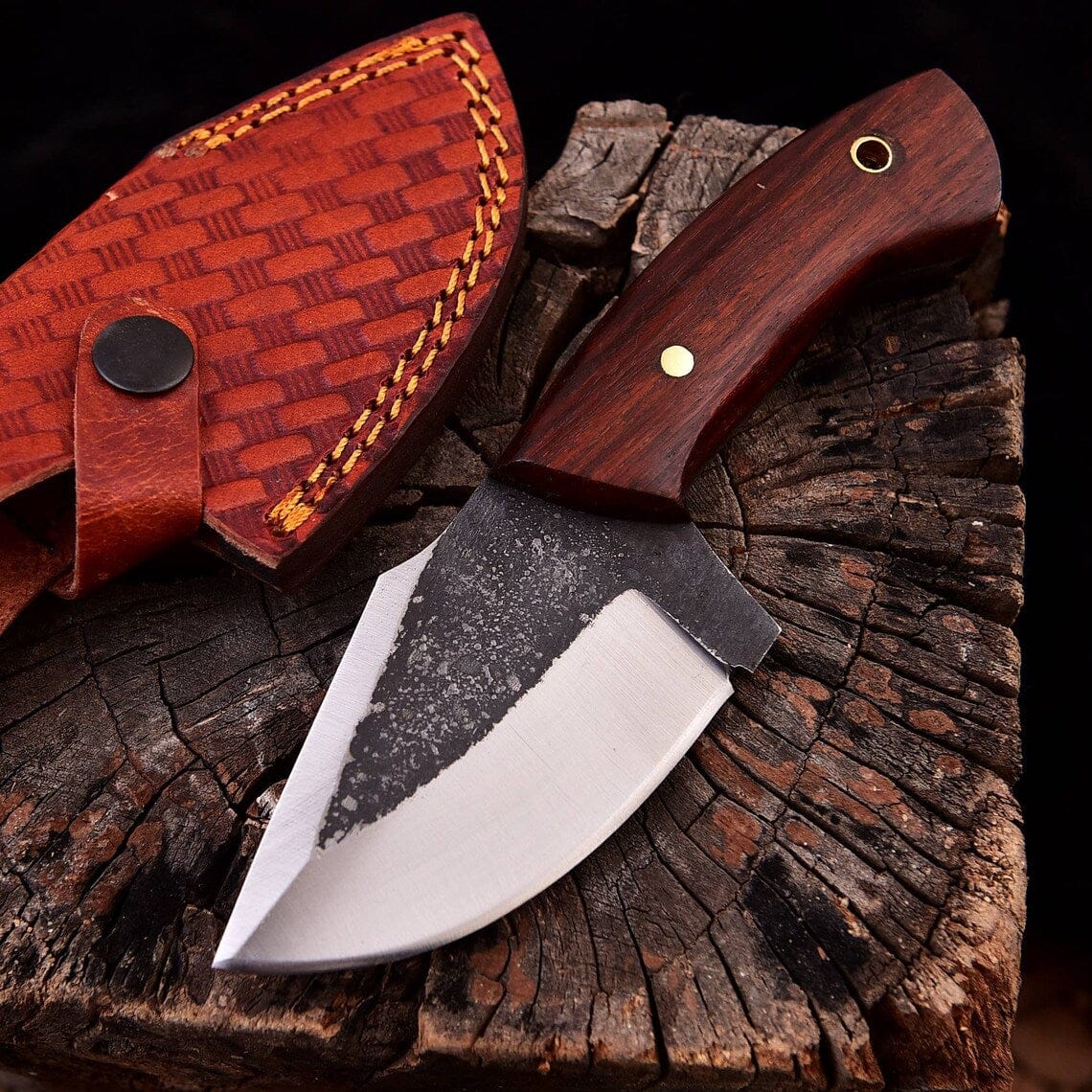 KBS Knives Store Skinning Knives Custom Handmade EDC Skinning Knife with Full Tang Forged 1095 High Carbon Steel Blade and Rosewood Handle - 7 Inches