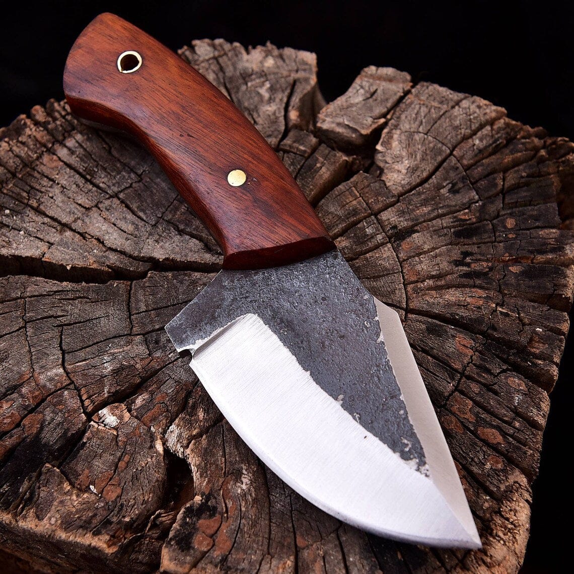 KBS Knives Store Skinning Knives Custom Handmade EDC Skinning Knife with Full Tang Forged 1095 High Carbon Steel Blade and Rosewood Handle - 7 Inches