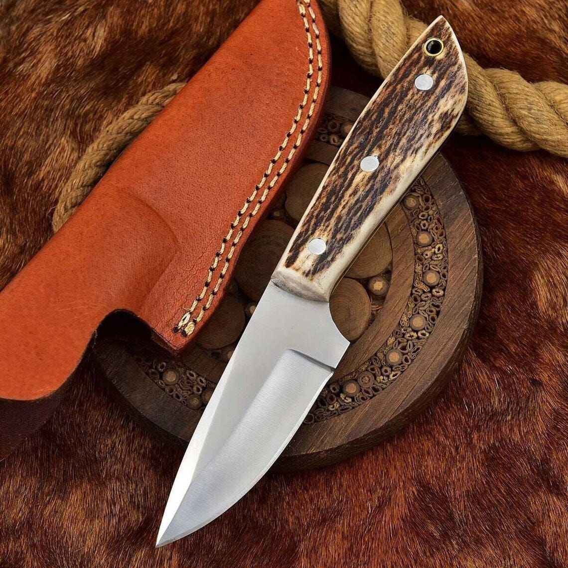 KBS Knives Store Skinning Knives Custom Handmade Elk Skinning Knife with Leather Sheath