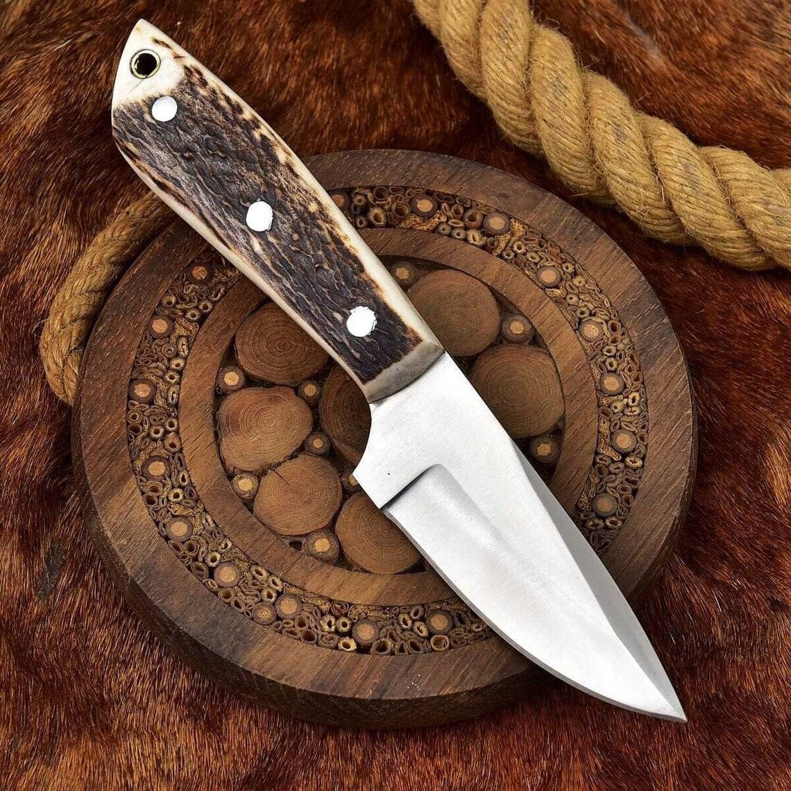 KBS Knives Store Skinning Knives Custom Handmade Elk Skinning Knife with Leather Sheath
