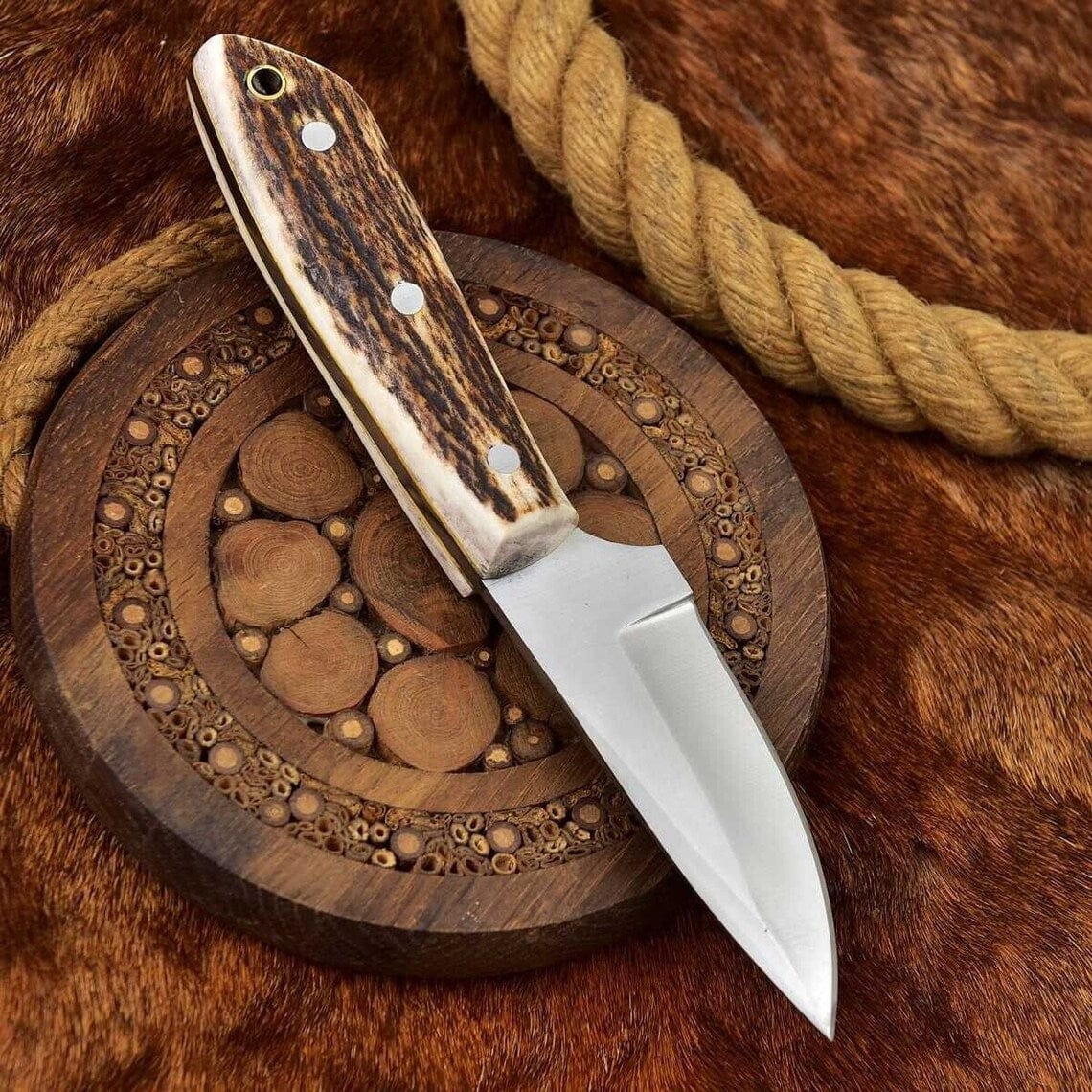 KBS Knives Store Skinning Knives Custom Handmade Elk Skinning Knife with Leather Sheath