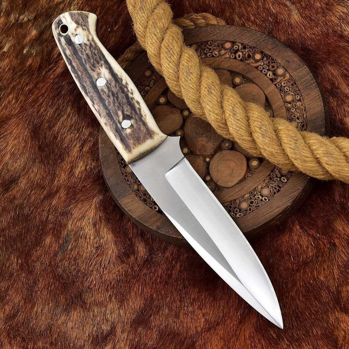 KBS Knives Store Skinning Knives Custom Handmade Fixed Blade Skinning Knife with Leather Sheath