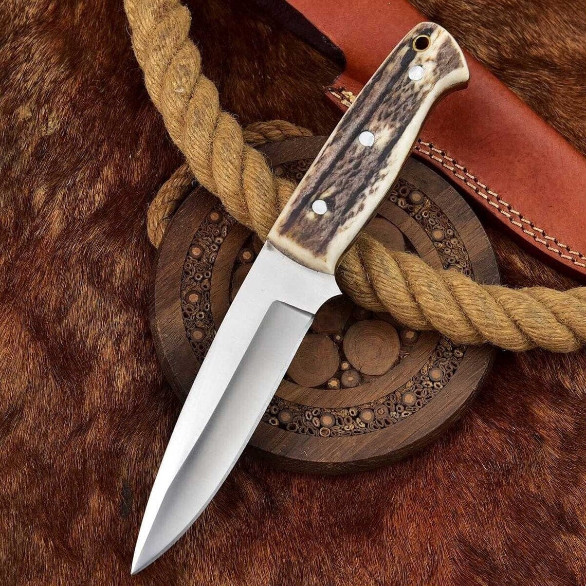 KBS Knives Store Skinning Knives Custom Handmade Fixed Blade Skinning Knife with Leather Sheath