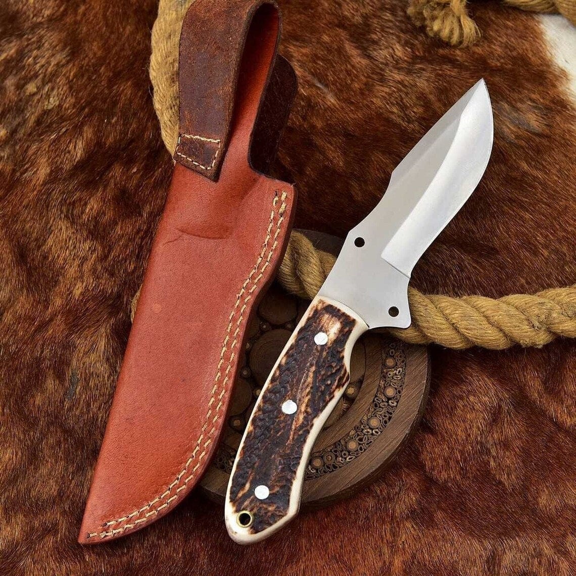 KBS Knives Store Skinning Knives Custom Handmade Good Skinning Knife with Leather Sheath