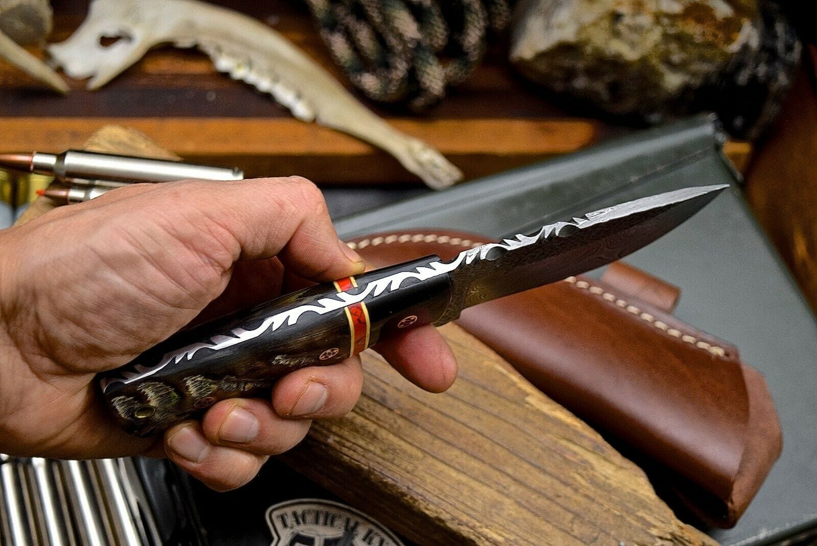 KBS Knives Store Skinning Knives Custom Handmade Hammered Forged Damascus Sheep-Buffalo Horn Hunting EDC Blade Knife