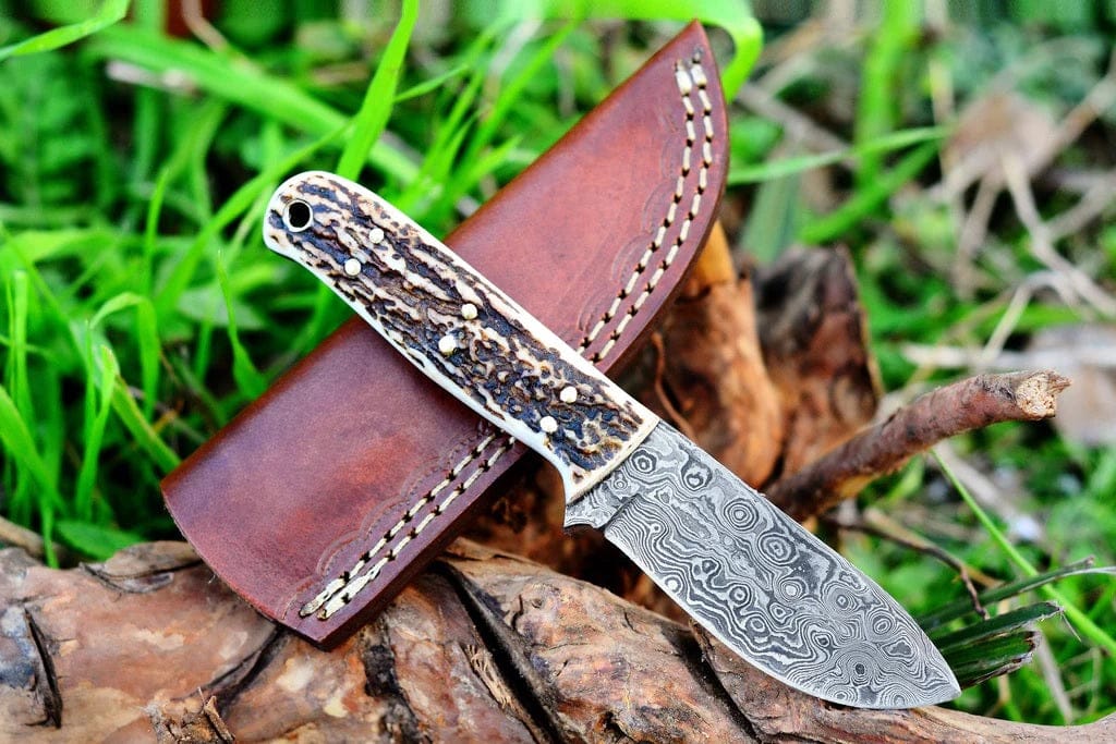 KBS Knives Store Skinning Knives Custom Handmade Raindrop Damascus Steel Skinning Knife