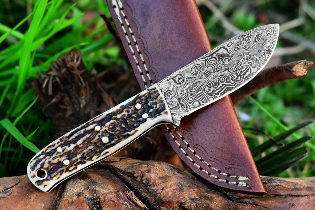 KBS Knives Store Skinning Knives Custom Handmade Raindrop Damascus Steel Skinning Knife