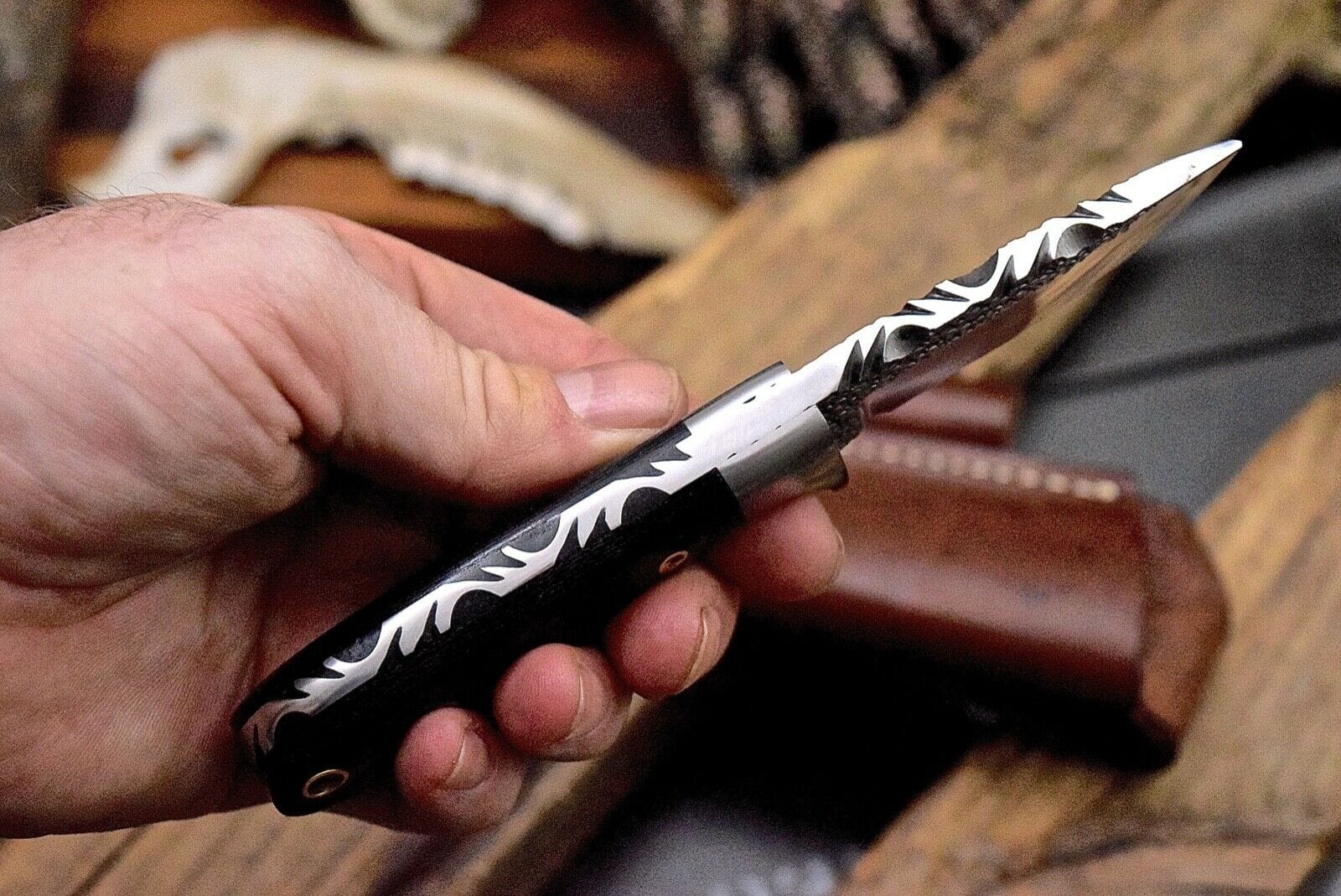 KBS Knives Store Skinning Knives Custom Skinning Hunting Knife | Hand Forged 1095 Steel Blade with Micarta Handle | 7.2 Inches | Leather Sheath | KBS Knives