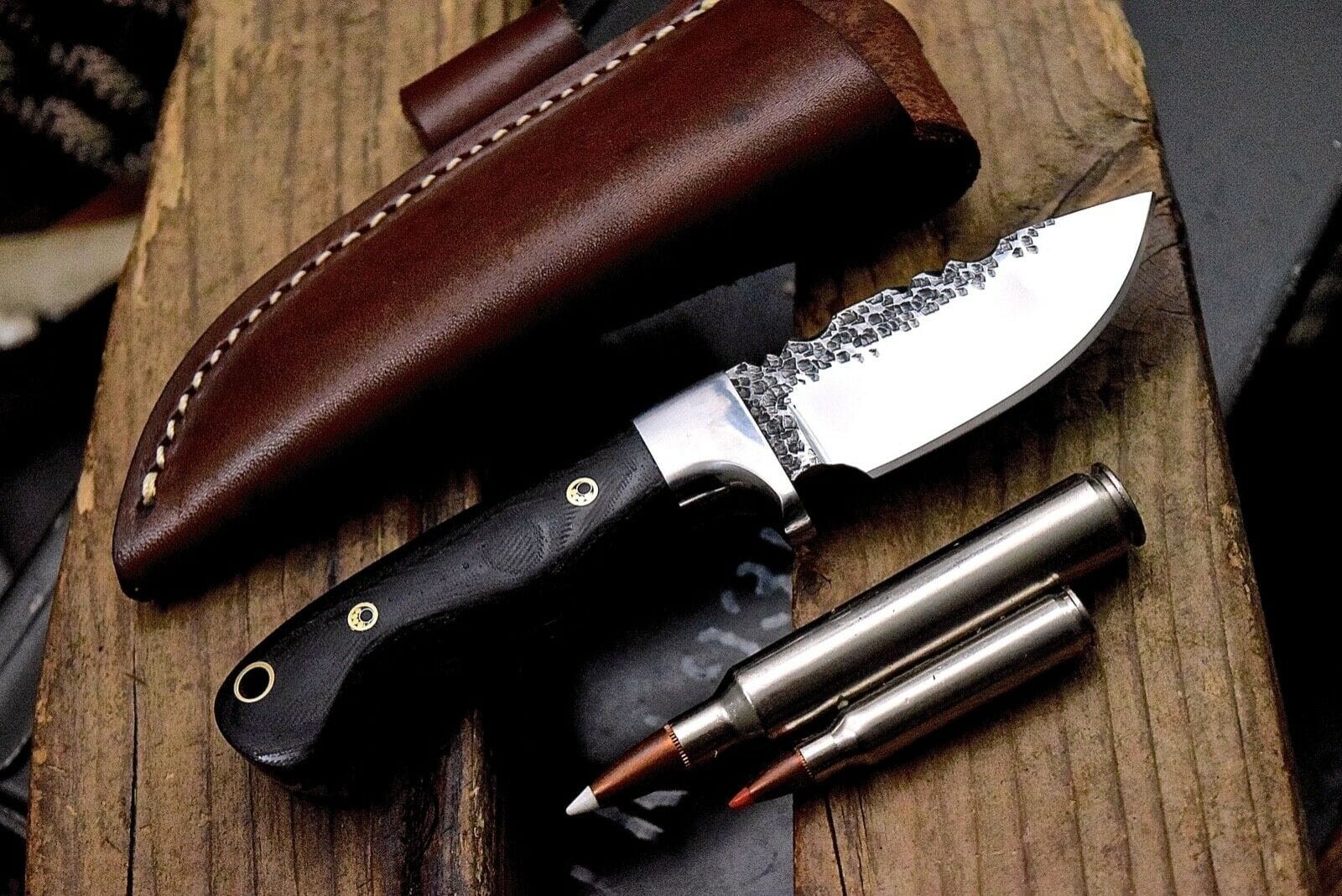 KBS Knives Store Skinning Knives Custom Skinning Hunting Knife | Hand Forged 1095 Steel Blade with Micarta Handle | 7.2 Inches | Leather Sheath | KBS Knives