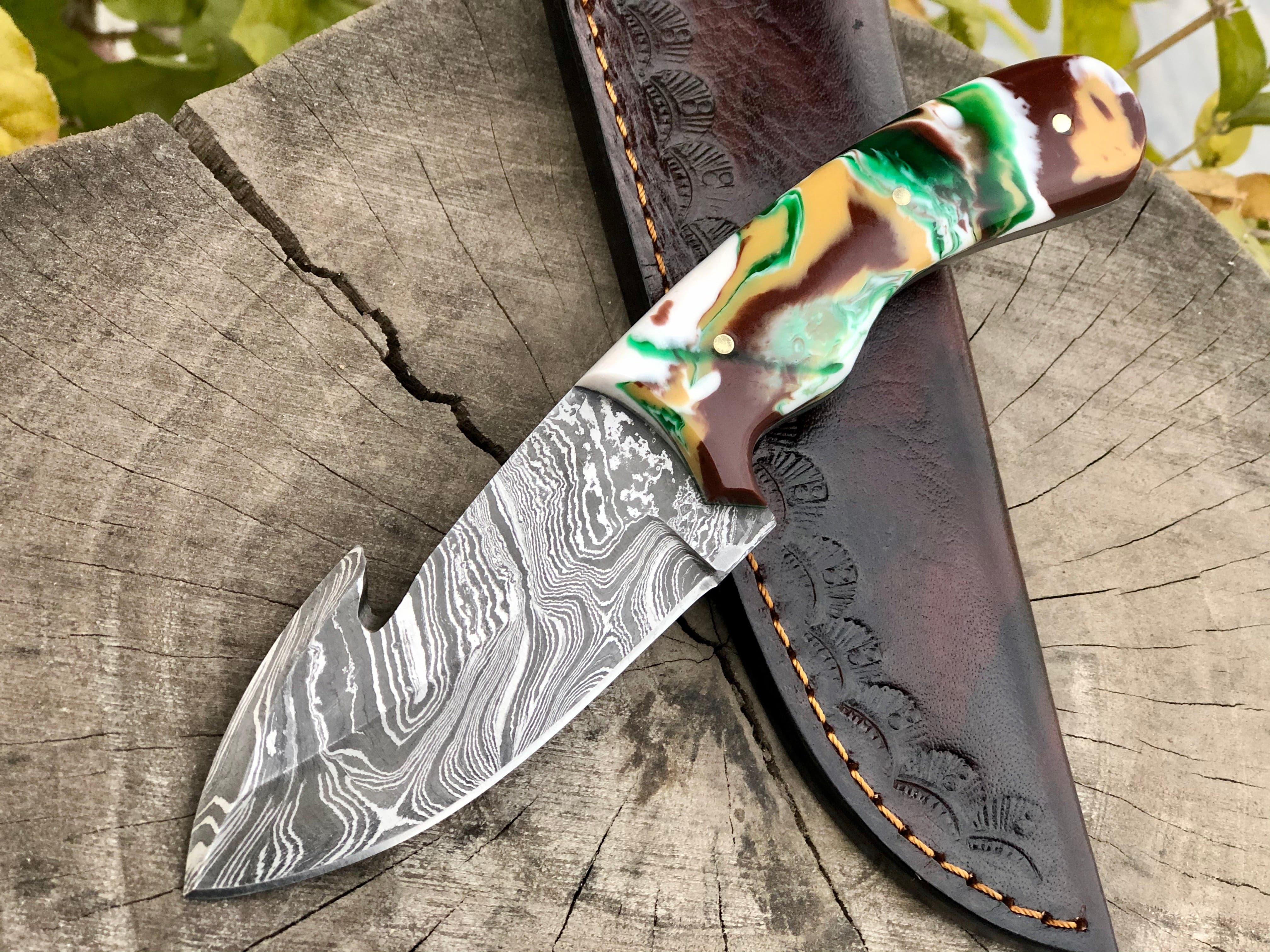 KBS Knives Store Skinning Knives Damascus Guthook Knife