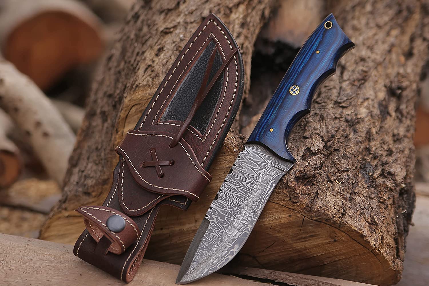 KBS Knives Store Skinning Knives Damascus Hunting Knife With Pakka Wood Handle