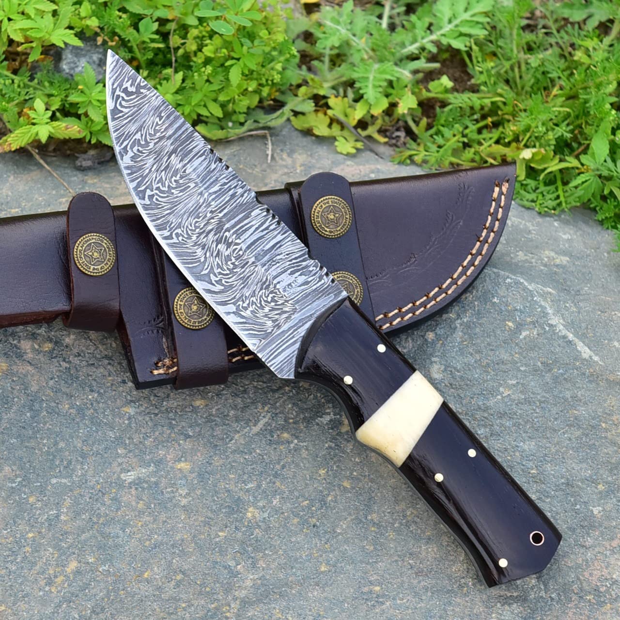 KBS Knives Store Skinning Knives Damascus Skinning Knife-Wenge Wood Handle