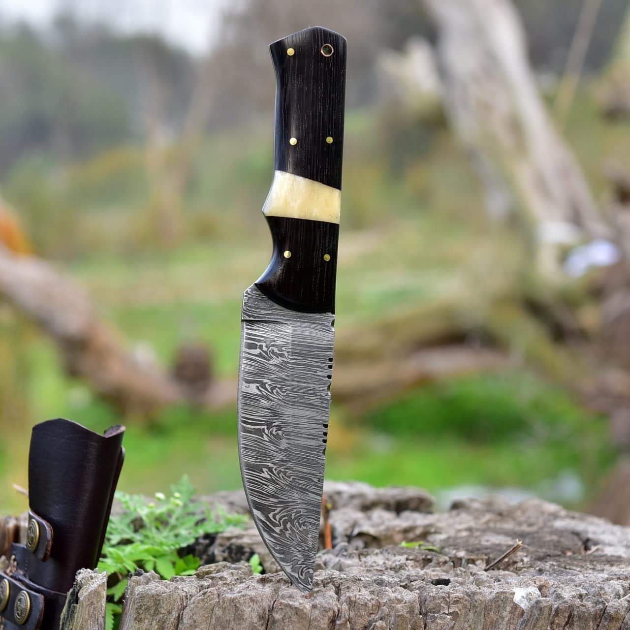 KBS Knives Store Skinning Knives Damascus Skinning Knife-Wenge Wood Handle