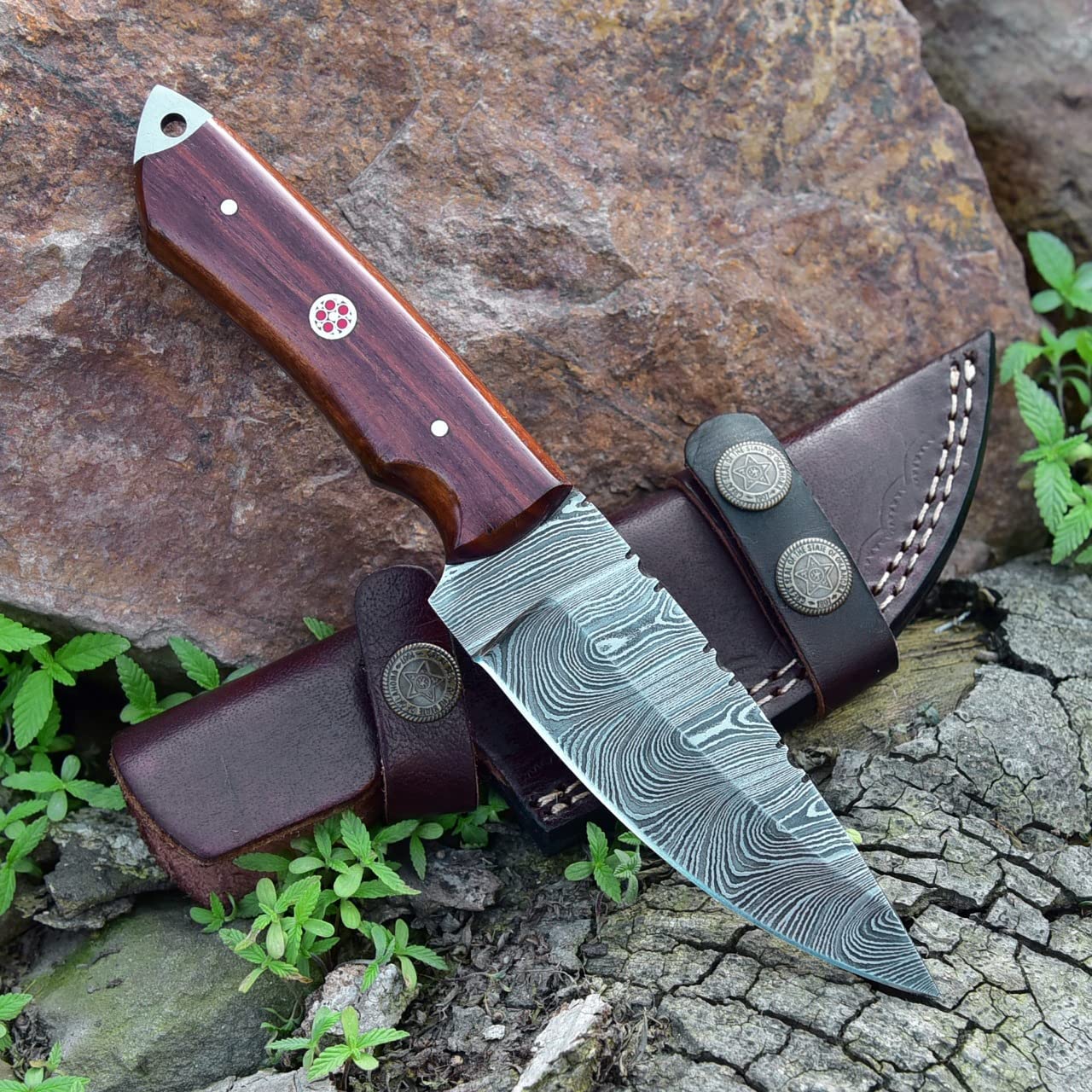 KBS Knives Store Skinning Knives Damascus Skinning Knife With Rose Wood Handle