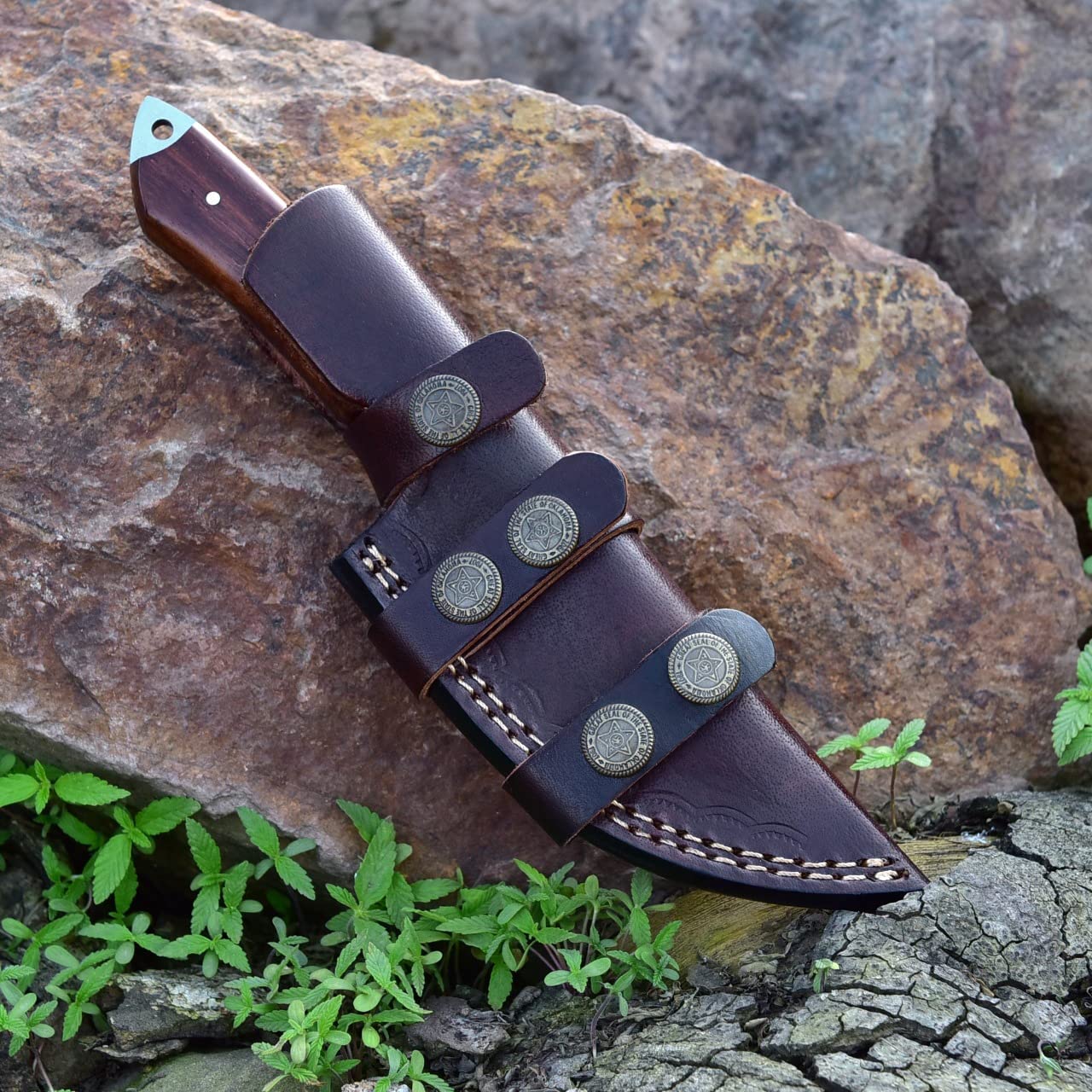 KBS Knives Store Skinning Knives Damascus Skinning Knife With Rose Wood Handle
