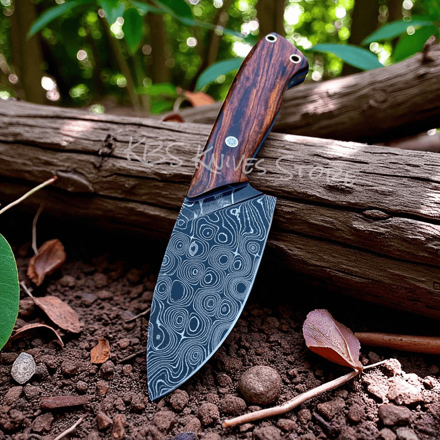KBS Knives Store Skinning Knives Damascus Steel Skinning Knife – 8" Rosewood Handle