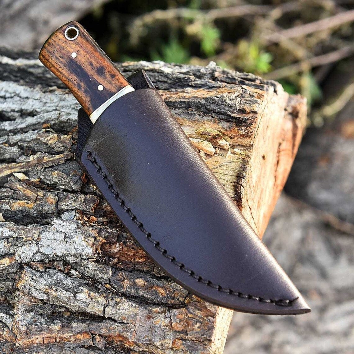KBS Knives Store Skinning Knives EDC Custom Handmade Damascus Steel Skinning Blade with Rosewood & Bone Handle, 6.25-inch