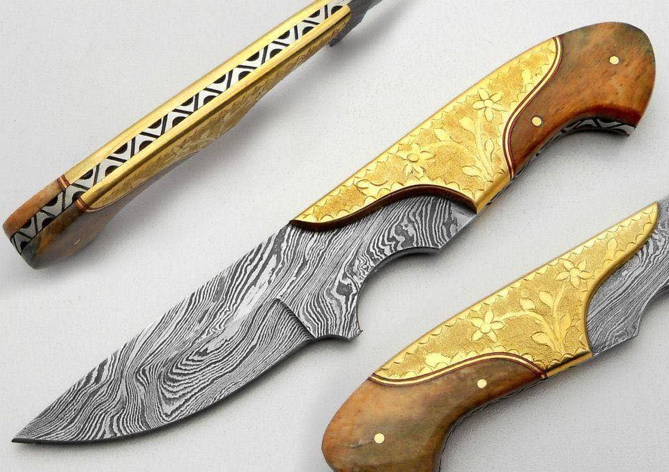 KBS Knives Store Skinning Knives Engraved Damascus Skinner Knife