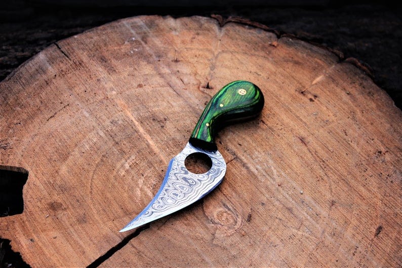 KBS Knives Store Skinning Knives Finger Hole Damascus Skinner