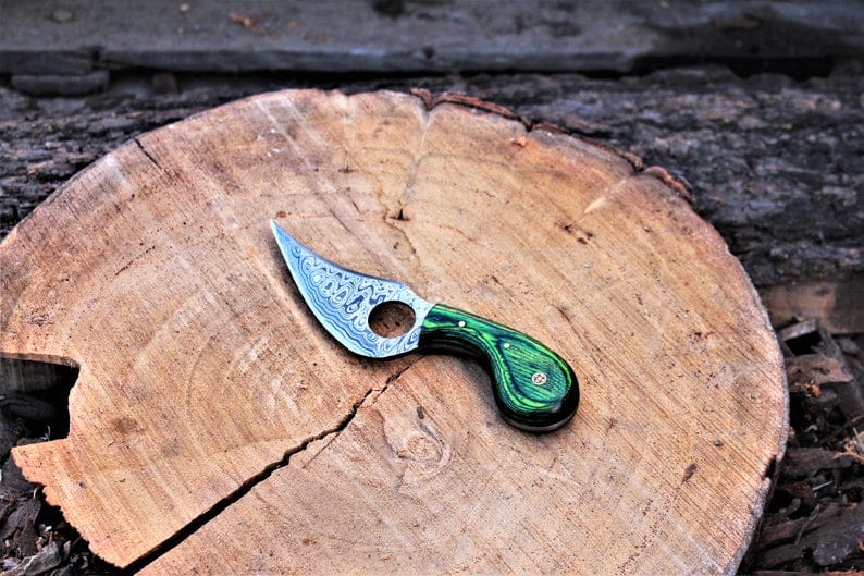 KBS Knives Store Skinning Knives Finger Hole Damascus Skinner