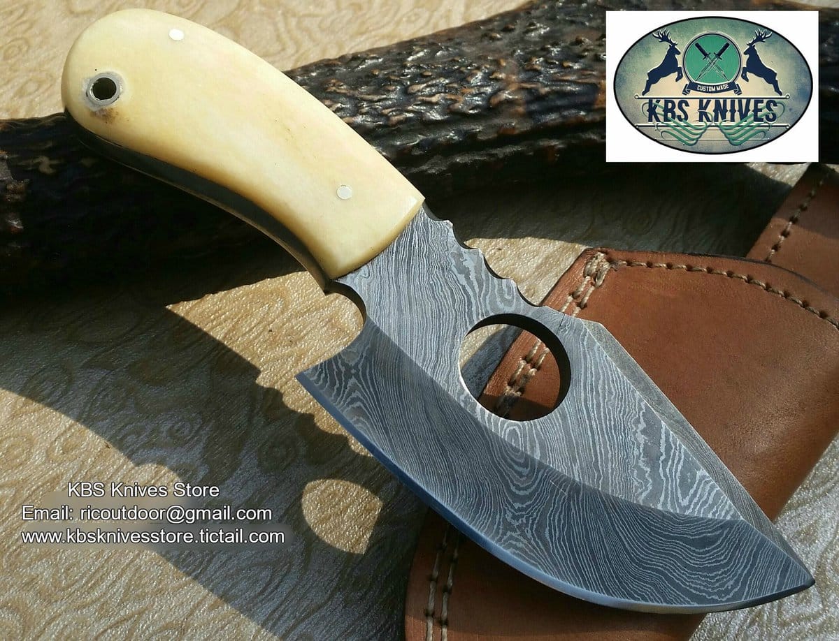KBS Knives Store Skinning Knives Finger Hole Damascus Skinning Knife
