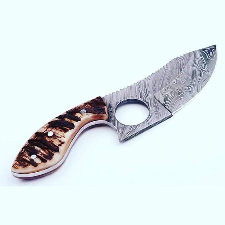 KBS Knives Store Skinning Knives Finger Hole Damascus Steel Skinning Knife