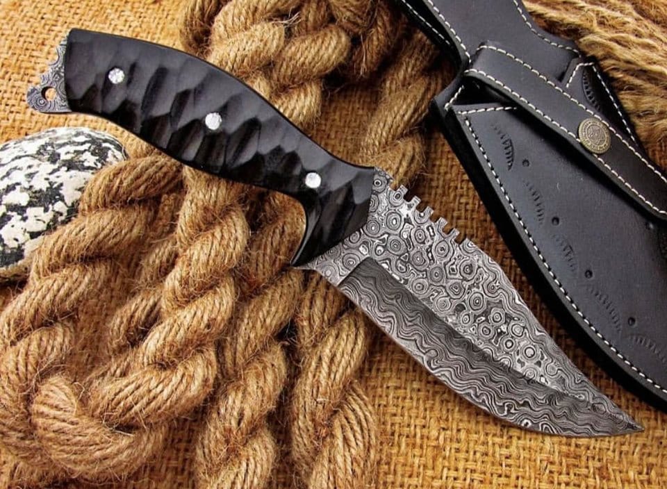 KBS Knives Store Skinning Knives Full Tang Raindrop Damascus Steel Hunting Knife