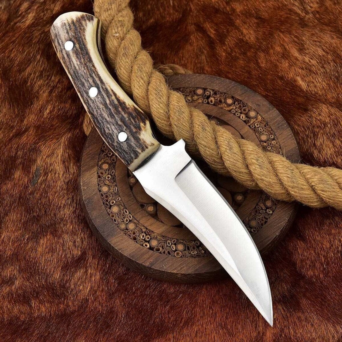 KBS Knives Store Skinning Knives Handcrafted Custom Deer Skinning Knife with Antler Handle