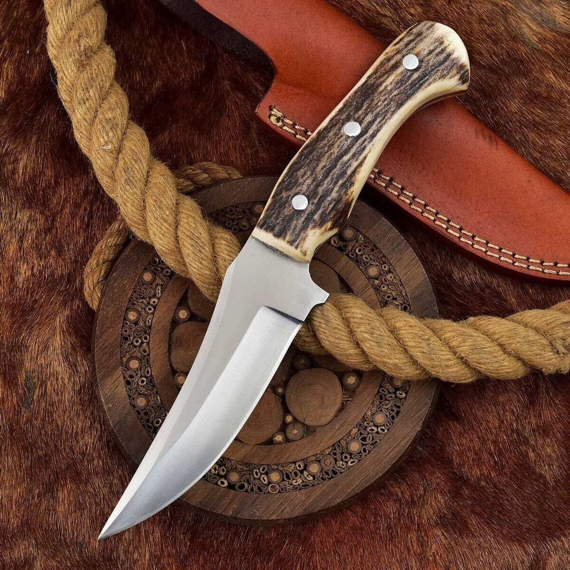 KBS Knives Store Skinning Knives Handcrafted Custom Deer Skinning Knife with Antler Handle
