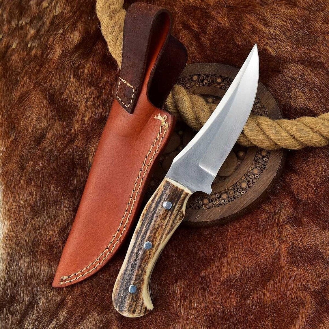 KBS Knives Store Skinning Knives Handcrafted Custom Deer Skinning Knife with Antler Handle
