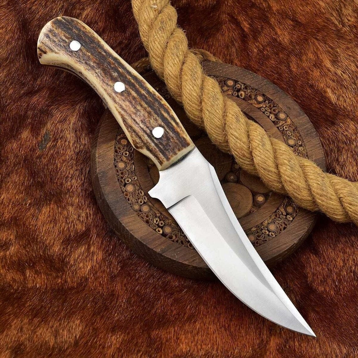 KBS Knives Store Skinning Knives Handcrafted Custom Deer Skinning Knife with Antler Handle