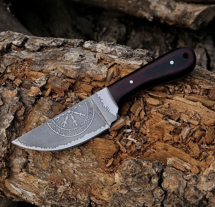 KBS Knives Store Skinning Knives Nordic Valor - Custom Handmade 1095 Steel Classic Viking EDC Knife with Engraved Blade | KBS Knives Store