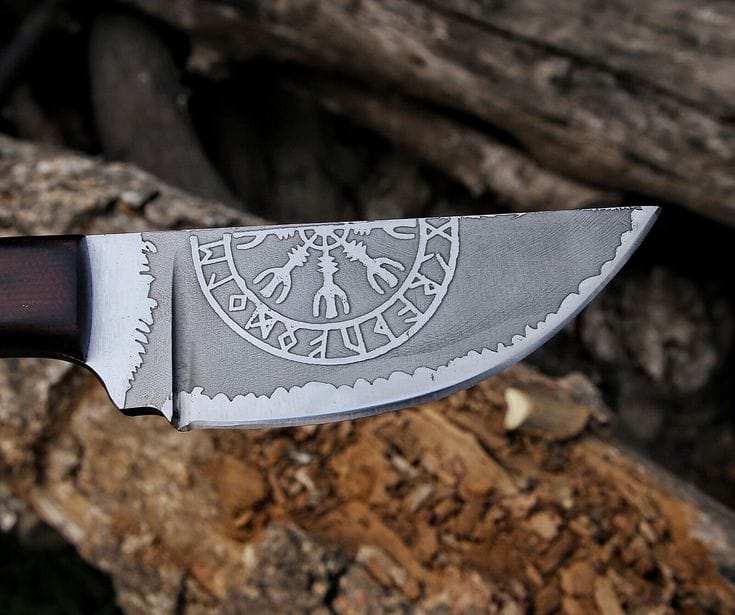 KBS Knives Store Skinning Knives Nordic Valor - Custom Handmade 1095 Steel Classic Viking EDC Knife with Engraved Blade | KBS Knives Store