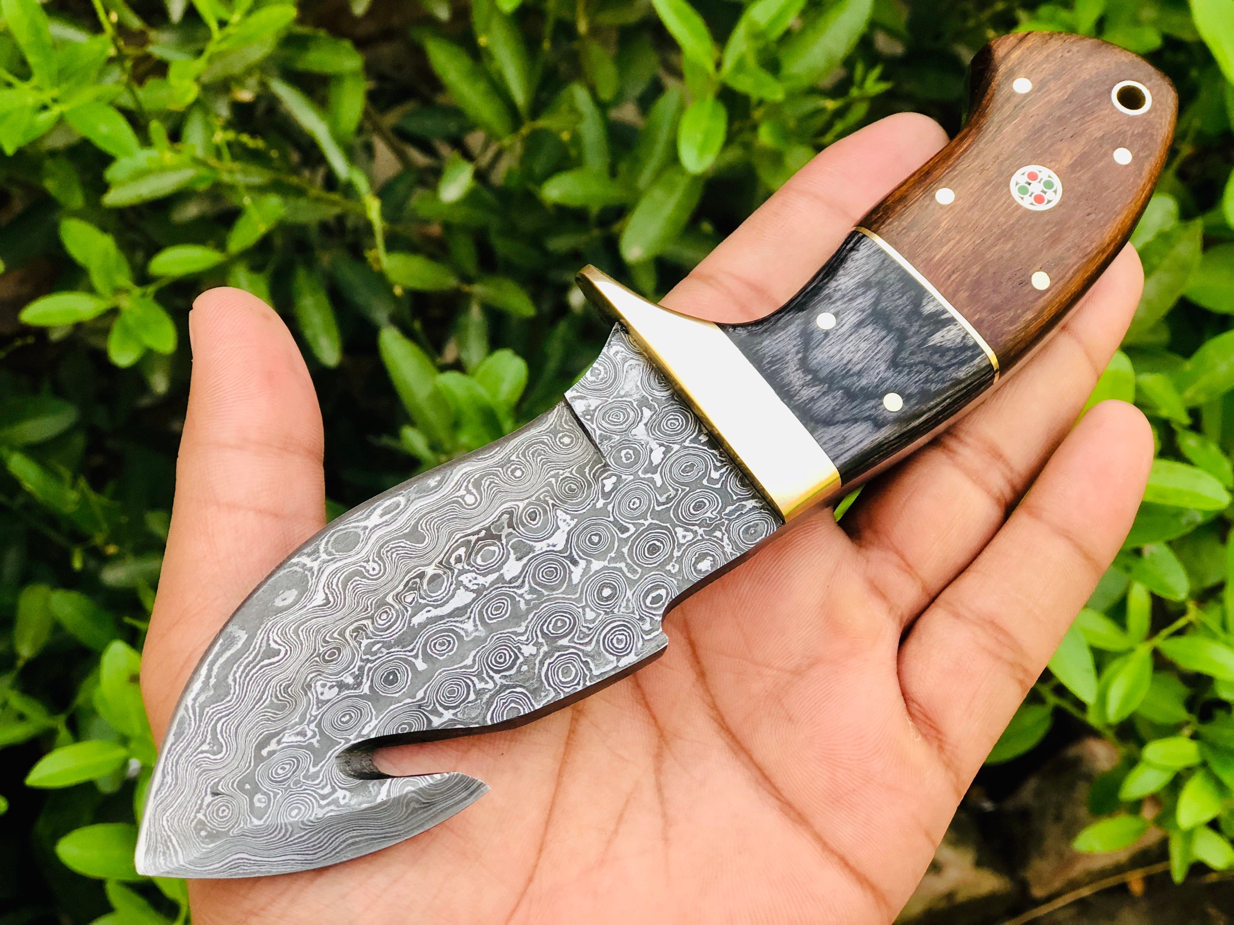 KBS Knives Store Skinning Knives Raindrop Damascus Guthook Skinning knife