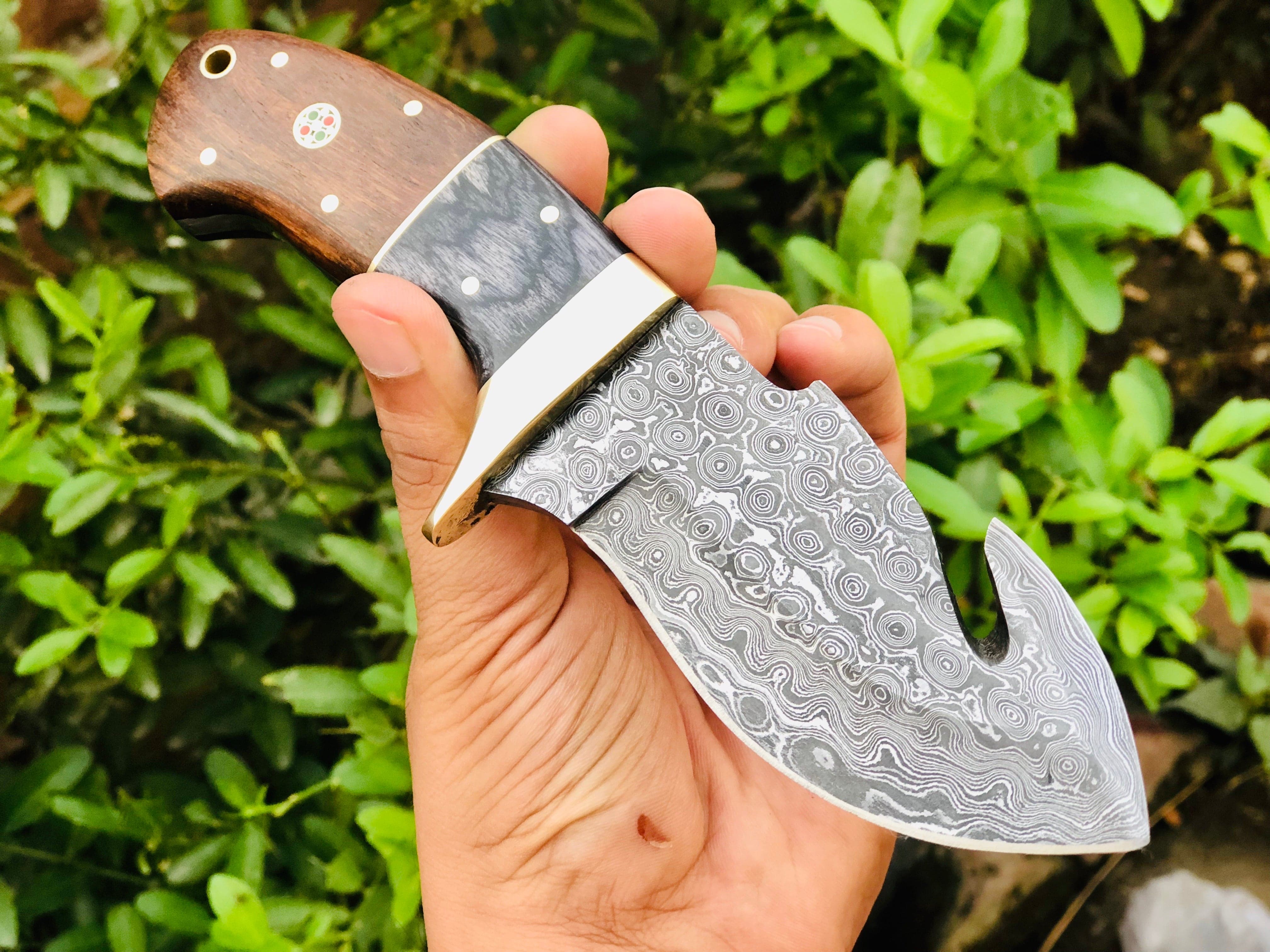 KBS Knives Store Skinning Knives Raindrop Damascus Guthook Skinning knife