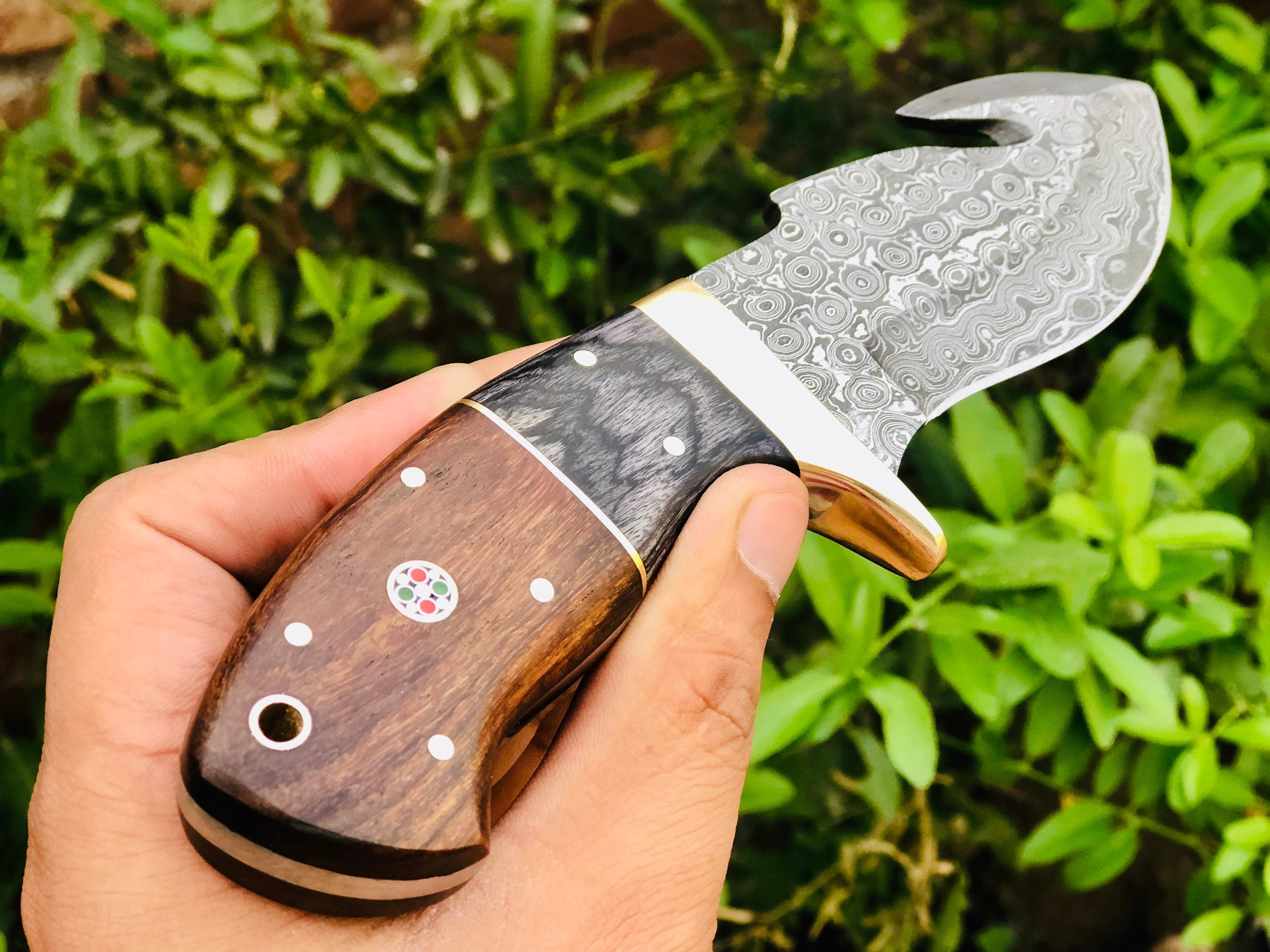 KBS Knives Store Skinning Knives Raindrop Damascus Guthook Skinning knife