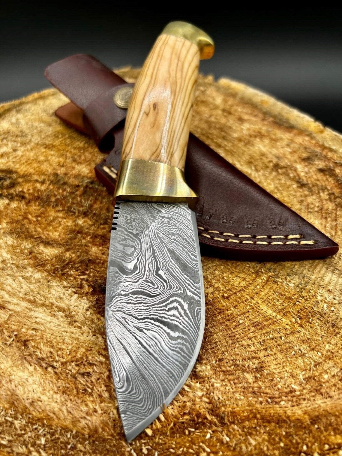 KBS Knives Store Skinning Knives Skinning Blade Damascus Steel Knife with Olivewood Handle, 8-inch - The Olivecrest