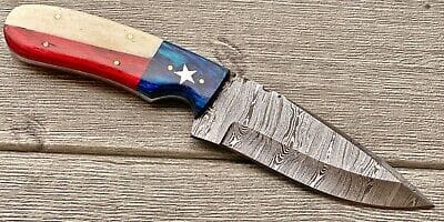 KBS Knives Store Skinning Knives Texas Flag Handle Damascus Skinner Knife