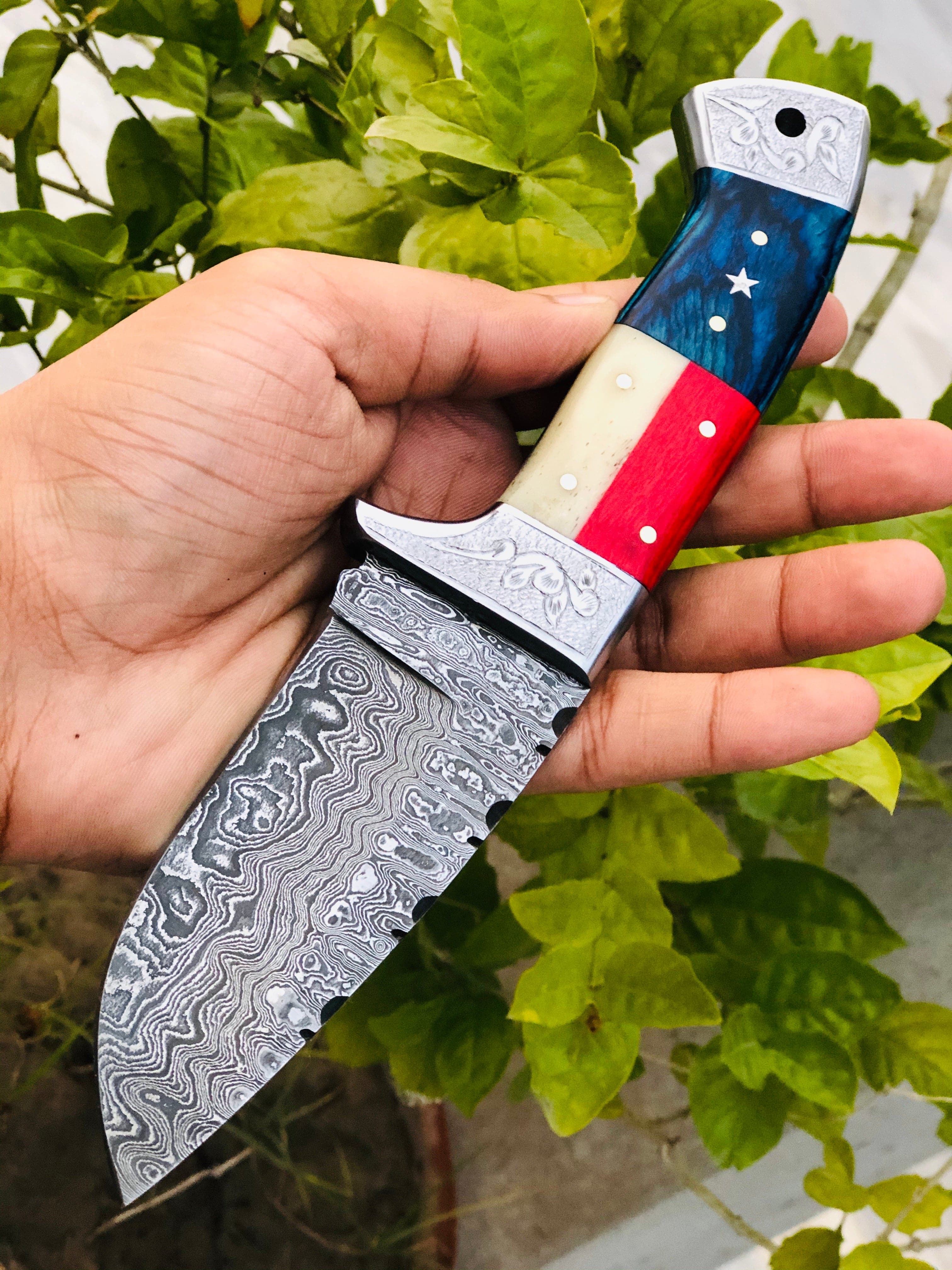 KBS Knives Store Skinning Knives Texas Flag Handle Engraved Hunting Knife