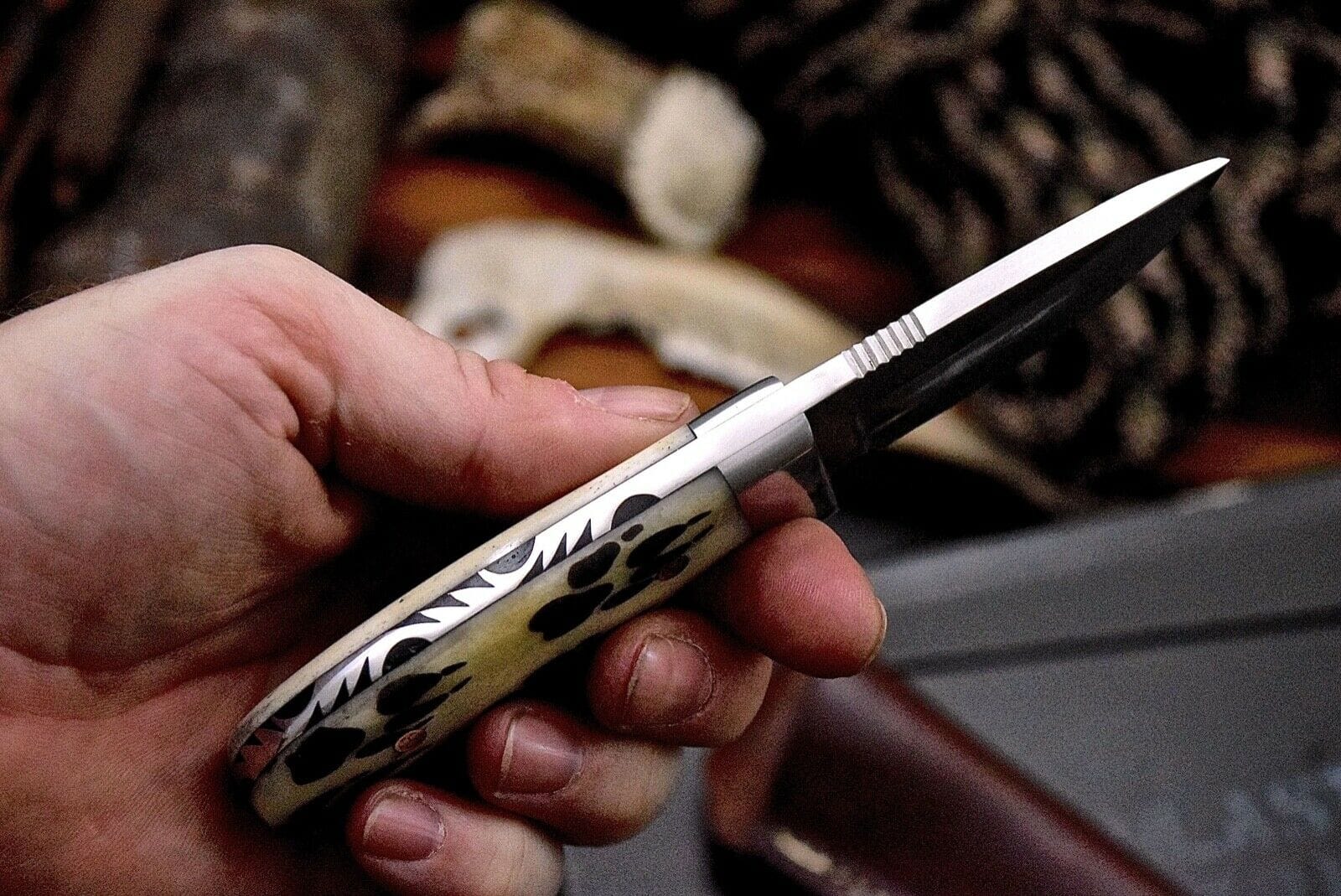 KBS Knives Store Skinning Knives Wolf Paw Hunter’s VG10 Steel Knife – Scrimshaw Bone Handle