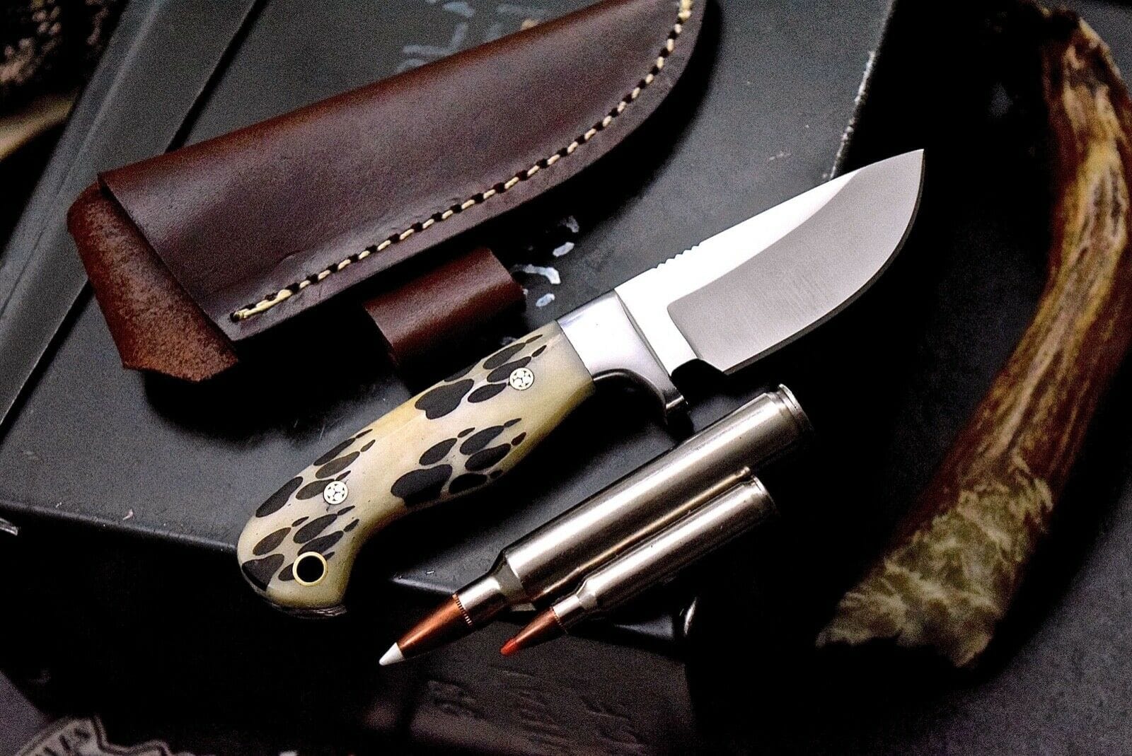 KBS Knives Store Skinning Knives Wolf Paw Hunter’s VG10 Steel Knife – Scrimshaw Bone Handle