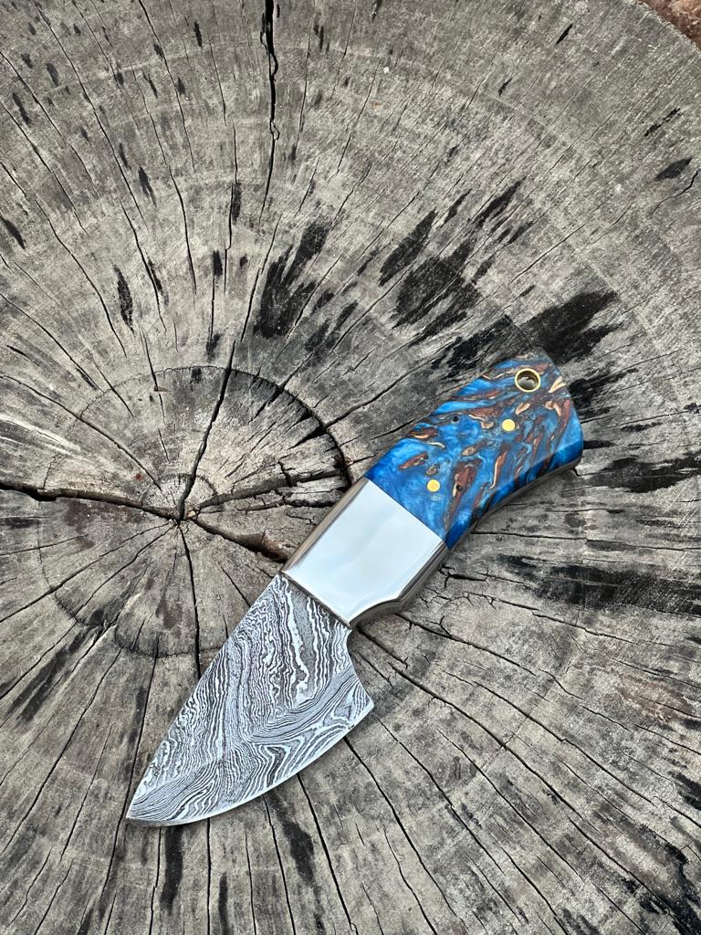 KBS Knives Store Sporting Goods Blue Epoxy Pine Cone Handle Custom Handmade Damascus Steel Skinning Knife