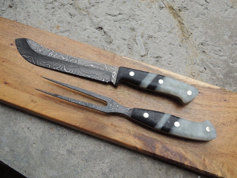 KBS Knives Store Steak Knives DAMASCUS STEEL STEAK AND FORK KNIFE SET