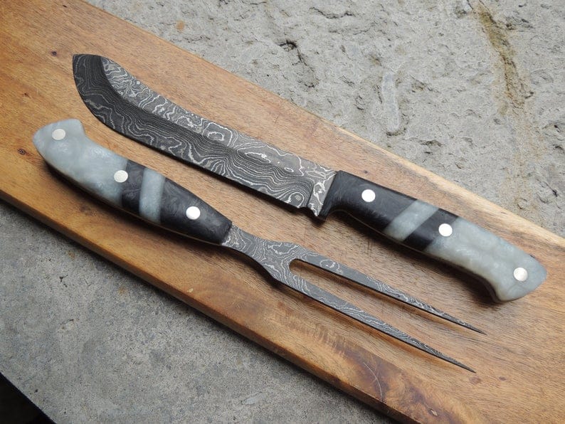 KBS Knives Store Steak Knives DAMASCUS STEEL STEAK AND FORK KNIFE SET