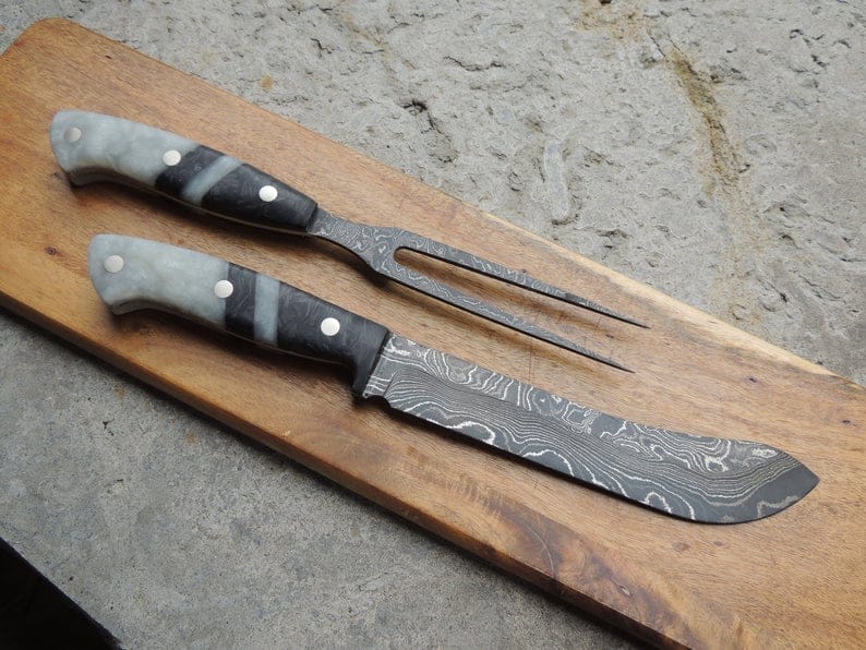 KBS Knives Store Steak Knives DAMASCUS STEEL STEAK AND FORK KNIFE SET
